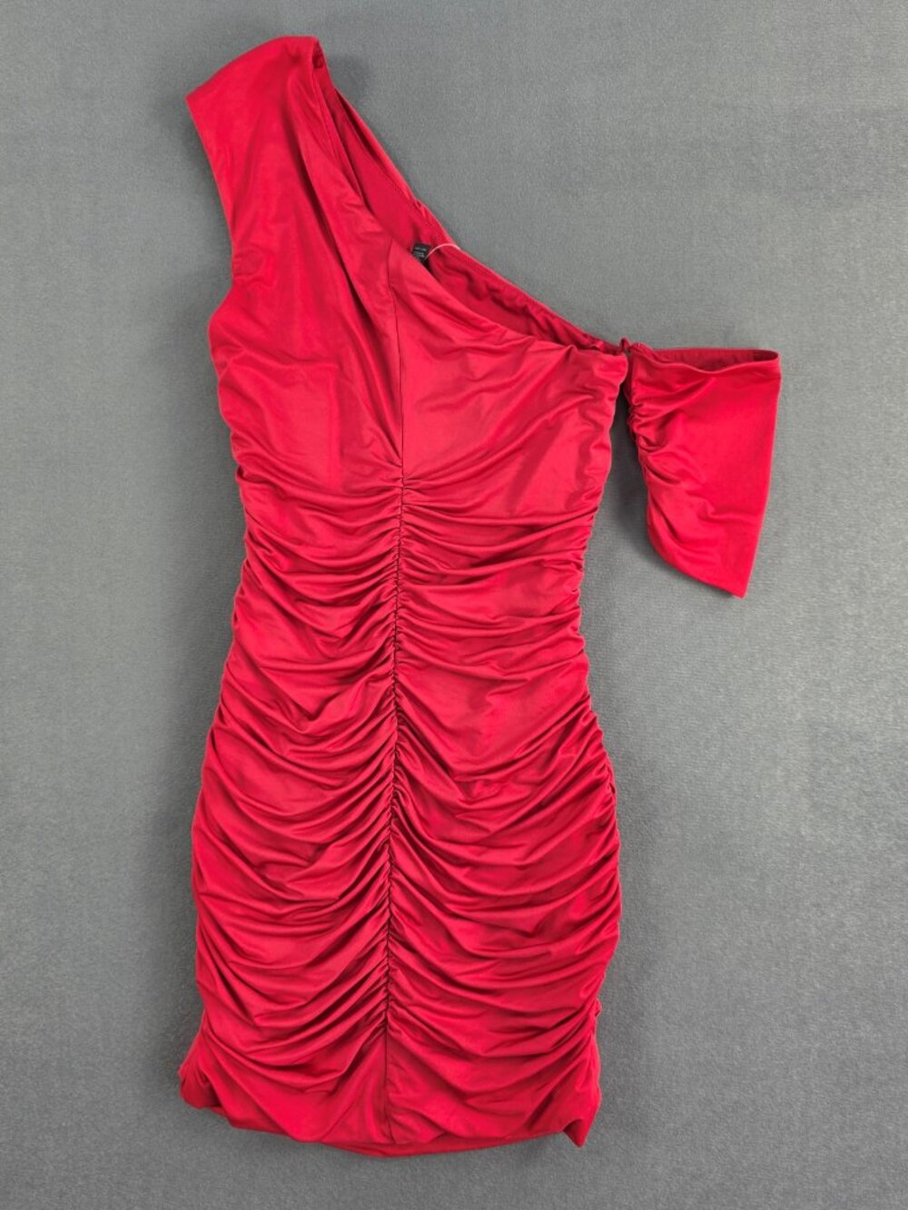 AQUA Red One Shoulder Ruched Bodycon Mini Dress XS NWT Cocktail Party - Picture 4 of 7
